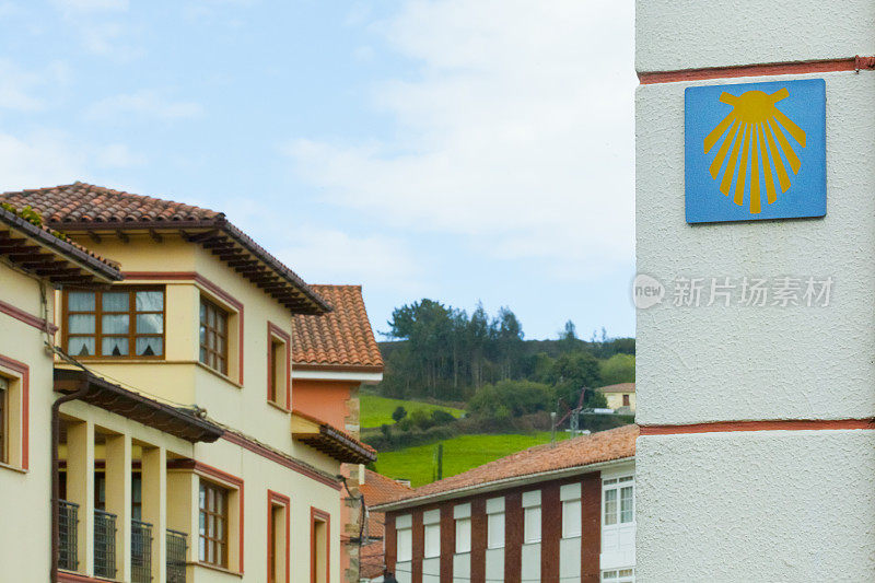 Camino de Santiago sign in Soto de Luiña, Cudillero, Asturias, Spain.